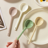 Cuillère à soupe et à riz en céramique de style japonais, minimaliste, mignonne, petite, à long manche, polie à l'eau, très esthétique, tendance sur internet