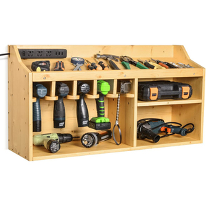 Large Power Tool Organizer Updated Tool Storage Cabinet Drills Wall Mount Holder with 5 Drill Hanging Slots for Garage Workshop