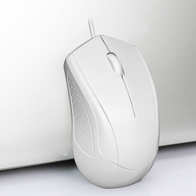 Ergonomic Optical Wired White Color 3D Mouse with 1.5m PU Cable 1000DPI for Right-handed Mac Gamers Office Laptop/Desktop Users