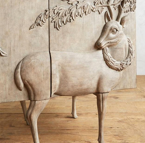 Armoire d'appoint sculptée à la <span class=keywords><strong>main</strong></span> en forme de cerf, blanc vieilli, avec relief floral de cerf, rangement, buffet, armoire en bois antique - Product Image 2