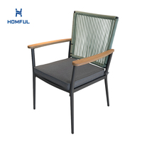 Fauteuil de jardin HOMFUL, structure en aluminium, dossier en corde tressée, coussin d'assise de 5 cm, pour terrasse, jardin, balcon.