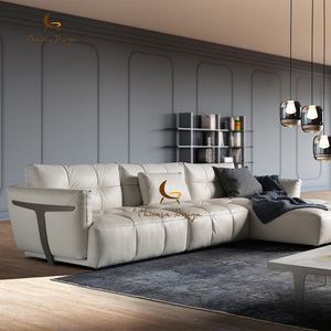 Sofá Seccional de Esquina de Cuero de Estilo Minimalista Italiano, Decoración de Metal, Suave, en Forma de L, para Sala de Estar - Product Image 3