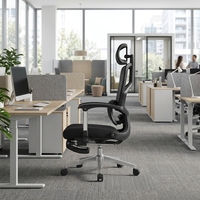 Chaise de bureau moderne, confortable, ergonomique, inclinable et pivotante, en maille grise, avec repose-pieds