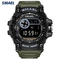 Montre de sport numérique de luxe pour homme SMAEL 8010, résistante à l'eau 50 bars, avec chronomètre, alarme, boîtier en plastique