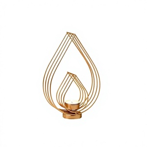 Porte-bougie chauffe-plat en fil métallique doré en forme de goutte d'eau, lanterne en laiton pour décoration intérieure, résistant à la chaleur - Product Image 6