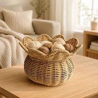 Paniers de rangement rectangulaires en rotin tressé simulé à la main, avec couvercle en plastique à motif ovale mignon, pour salle de bain et stockage alimentaire, emballés en cartons