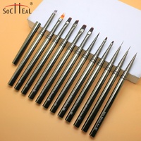 Pinceau à ongles acrylique YALIXIN personnalisé pour manucure, liner fin, marque privée OEM, poils Kolinsky/Nylon, plat/ovale, manche métallique serti