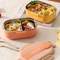 Boîte à bento Tiffin en acier inoxydable 2 compartiments SUS 304 Couvercle en plastique étanche Boîte à lunch à emporter pour enfants