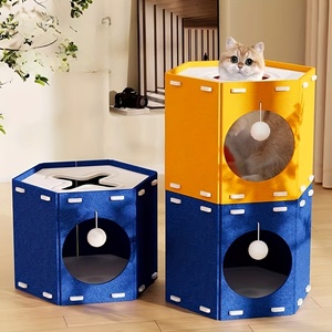 Cave pour chat en feutre polyester de qualité supérieure – Lit pour chat pliable et résistant aux griffures pour chatons et chats de grande taille - Product Image 3