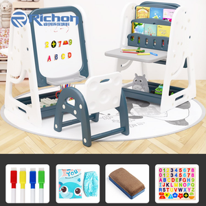 Neues Design 4 in 1 Malerei-Schrittlehrtisch Zeichnen weißes Brett Kunststoff-Schrittlehrtisch für Kinder Kleinkind Zeichentafel mit Stuhl - Product Image 3