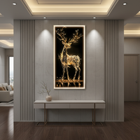 Lienzo Moderno con Arte Digital Feng Shui de Ciervo Dorado en Acuarela, Retroiluminado por LED, Ecológico, Impermeable y Decorativo