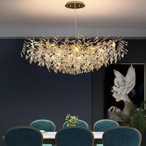 Mới nhập cảnh sang trọng dài pha lê nhôm đèn chùm <span class=keywords><strong>LED</strong></span> Vàng Trần Trung điều chỉnh chiều cao khí quyển biệt thự Mỹ sống - Product Image 3