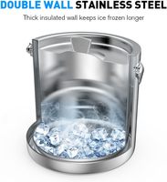 Seau à glace et glacière isotherme en acier inoxydable à double paroi OEM 2L/3L, écologique, avec couvercle et poignée à pince pour les fêtes