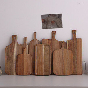 Tabla de cortar de madera de acacia, rectangular, de madera maciza, con asa, para frutas, pan, carne y preparación de alimentos. - Product Image 1