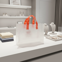 Sacs de courses réutilisables en HDPE LDPE transparents givrés, sacs de supermarché à fond carré, poignée souple en boucle, impression en gravure