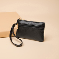 Dompet pendek Mini pria dan wanita, dompet kunci ritsleting kulit PU gaya Vintage Korea