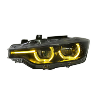 Feux avant SJC Auto V3 Exclusive Black Shadow Line pour BMW F30 F35, feux de jour à LED tricolores, yeux d'ange jaunes/blancs/ambre