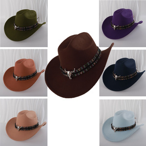Sombrero de vaquero con banda colorida y hebilla de calavera de toro, accesorio de moda de ala ancha para hombres y mujeres, para uso al aire libre - Product Image 4