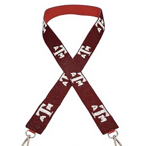 CRYSTAL CRAFT ATM Sangle perlée rouge vintage tendance avec texte en relief, accessoire de sac à main écologique - Product Image 1