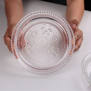 Plateau de service rond en verre de style européen, luxe léger, pour sushis et fruits, passe au lave-vaisselle, design en relief, pour les fêtes - Product Image 6