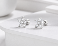 Muweike Boucles d'oreilles clous tendance en argent sterling 925 vermeil avec zircon et motif étoile à cinq branches pour femme, bijoux raffinés
