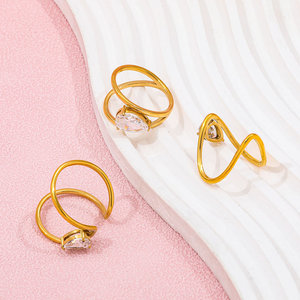 Joolim High End 18K Gold Plated Stainless Steel Geometric <strong>Profiled</strong> Curve Lines Zirconia <strong>Rings</strong> for Women Finger <strong>Ring</strong> Wholesale - Product Image 4