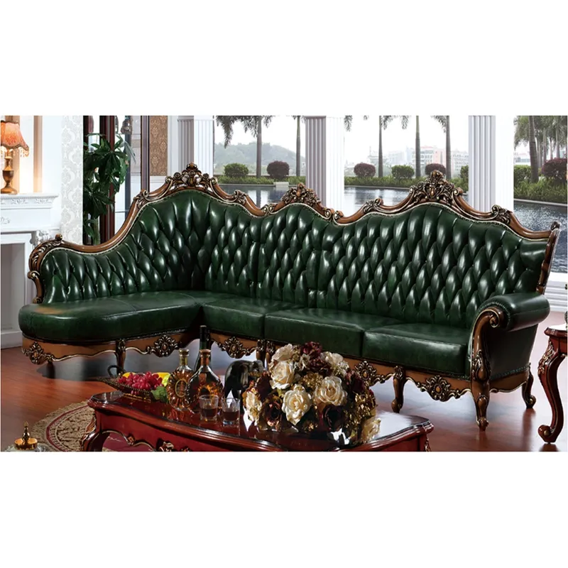 Hoàng Gia Chesterfield Da Cổ Điển Corner Sofa Set Đồ Nội Thất Cổ Bộ