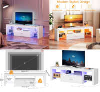 Meuble TV LED avec prise de courant, support en bois, grand tiroir, design moderne, convient aux téléviseurs de 60 à 64 pouces, pour salon, chambre à coucher, blanc
