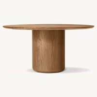 Table à manger en bois minimaliste moderne avec plateau arrondi et base en forme de tambour, 6 places, meubles de salle à manger écologiques et durables