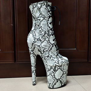מגפי קרסול אופנתיים קלאסיים עם עקבים דקים במיוחד בגובה 20 ס\\\"מ, עקב פלטפורמה עגול, סקסי, במידות גדולות, דגם נחש, <span class=keywords><strong>8</strong></span> אינץ'. - Product Image 6