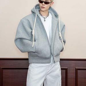 Sudadera CON CAPUCHA DE Color sólido trenzado hecho a mano con cordón de primavera para <span class=keywords><strong>hombre</strong></span> 500G chaqueta suelta con cremallera completa de peso pesado sudaderas con capucha - Product Image 5