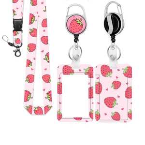 Strawberry-shaped carabiner, badge scroll, cute girl name tag, <b>ID</b> card <b>holder</b>, card <b>holder</b>, neck rope wholesale. - Product Image 1