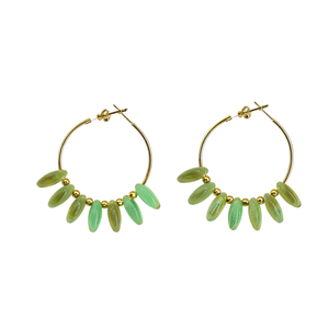 Pendientes de aro de acero inoxidable chapados en oro con cuentas de piedra verde para mujer, joyería de moda - Product Image 2