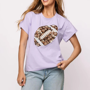 LYG all'ingrosso nuovo Design personalizzato gioco giorno di calcio <span class=keywords><strong>paillettes</strong></span> ricamo <span class=keywords><strong>con</strong></span> sbuffo e perline t-Shirt - Product Image 1
