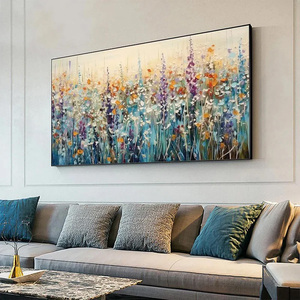 Modern Soft Neutral Large Wild Meadow Textured Impasto Wildflower Meadow Oil Painting House Decoration Interior Framed Wall Art - Product Image 3