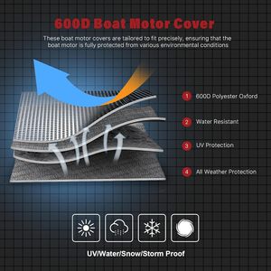 Housse de moteur hors-bord de qualité <span class=keywords><strong>marine</strong></span> 600D, imperméable à toutes les intempéries, anti-poussière, pour moteur de bateau, utilisable en eau douce et en eau salée - Product Image 4