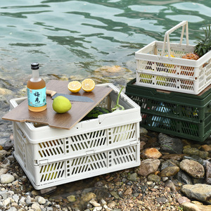 Outdoor <b>Camping</b> <b>Storage</b> <b>Box</b> Rectangle With Handles Large Capacity Picnic Organizer Car Trunk Container Grayish White Green - Product Image 3