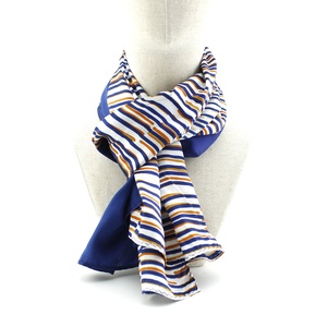Ladies Color Blocking Soft Smooth Custom Print Geometric Blue Orange Striped Zigzag Edge Long Satin <strong>Women</strong> <strong>Silk</strong> <strong>Scarf</strong> for <strong>Women</strong> - Product Image 1