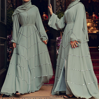 Abaya de Grossiste Modeste de Turquie, Robe de l'Aïd de Dubaï, Abaya Personnalisée en Ligne, Robe Musulmane pour Femme de Couleur Unie, Abaya de Luxe avec Diamants Perlés, Abaya Ouverte