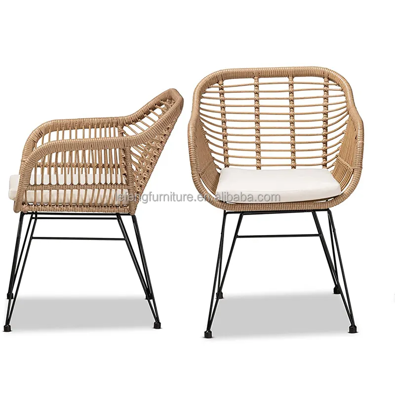Ücretsiz örnek dış mekan mobilyası Metal veranda su geçirmez koltuğu sandalyeler minderi açık kafe sandalyesi dokuma Rattan hasır sandalye