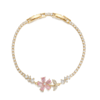 Bracelet Fleur et Branche 5A en Gros, Plaqué Or 14K, Feuille Multicolore, Double Boucle, Pulsera Mujer pour Usage Quotidien, Bracelet Tendance