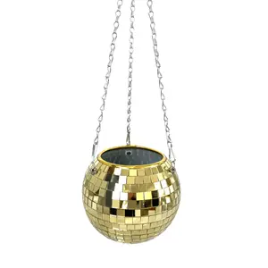Offre Spéciale Home Decor Disco Miroir Boule Plante Ronde Suspendue <span class=keywords><strong>Jardinière</strong></span> <span class=keywords><strong>En</strong></span> Verre et Fer Pot De Fleur avec <span class=keywords><strong>Macramé</strong></span> Corde Drainage Trou - Product Image 1