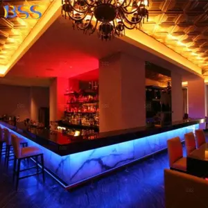 Led Nightclub Bar Counter Bilder Schöne ästhetische quadratische Form durchscheinende Onyx Black Granite Nightclub Bar Counter