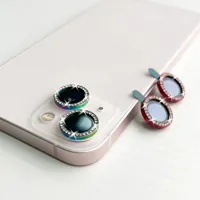 Protection d'objectif d'appareil photo en verre trempé avec paillettes et strass pour iPhone 16 15 Pro 14 Pro Max 13 12 11