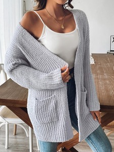 Auf Lager OEM Mode Custom Winter <span class=keywords><strong>Long</strong></span> Womens Strick pullover Rib Loose <span class=keywords><strong>Coat</strong></span> Mit Taschen Open Front Casual Cardigan Sweater - Product Image 2