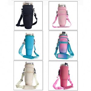 Bouteille d'eau isotherme en néoprène de 40 oz avec pochette zippée, poche avant et sangle – Cadeau original - Product Image 6