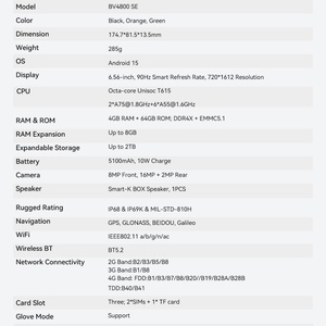 Teléfono Inteligente Resistente Blackview BV4800SE, 4+64GB, Android 15, Batería de 5100mAh, Cámara Principal de 16MP, T615, Desbloqueo Facial, Pantalla de 6.56 Pulgadas - Product Image 6