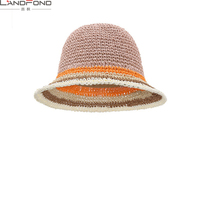 Topi Jerami Wanita Lipat Warna-warni Rajut Model Bucket untuk Liburan Musim Panas di Tepi Laut, Pelindung Sinar Matahari, Penahan Panas