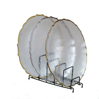 Ensemble d'assiettes en verre de conception de jante dorée argentée transparente de luxe de 13 pouces plaque de chargeur festonnée en verre pour la décoration de table de mariage