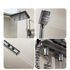 Nuevo Sistema <span class=keywords><strong>de</strong></span> Ducha <span class=keywords><strong>de</strong></span> Estilo Simple y Moderno en Gris Acero, Ducha Cuadrada <span class=keywords><strong>de</strong></span> Aluminio Espacial con 4 Funciones para Baño - Product Image 3